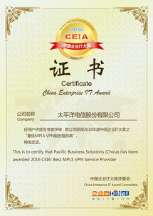 太平洋電信榮膺2016 CEIA最佳MPLS VPN服務提供商，彰顯政企市場領導地位
